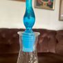 Set of Glass Genie Bottles with Turquoise Blue Flame Stoppers and Tall Containers with Mushroom Lids MCM Retro Image 5