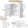 Kitchen Island with Folding Countertop, Kitchen Storage on Wheels White and Natural, Kitchen Island on Wheels, Storage Cabinet with Adjustable Shelf and Towel Rack for Kitchen and Dining Room Image 2