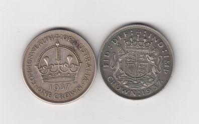 1937, Australian Crown,92.5% silver coin & 1937 G.B. Crown 50% silver coin (no. 479)