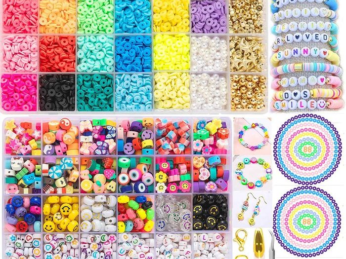 8000+ Pcs Clay Beads Bracelet Making Kit Round Flat Beads Polymer Clay Beads Set Clay Spacer Heishi Beads for Jewellery Making Bracelets Necklace DIY Jewellery Making Kit for Kids Adults,2 Boxes