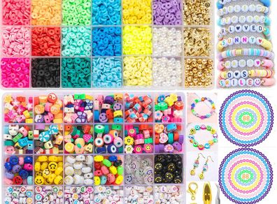 8000+ Pcs Clay Beads Bracelet Making Kit Round Flat Beads Polymer Clay Beads Set Clay Spacer Heishi Beads for Jewellery Making Bracelets Necklace DIY Jewellery Making Kit for Kids Adults,2 Boxes