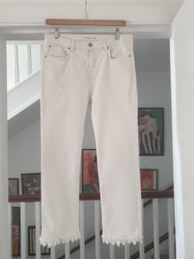 White Jeans With Cute Lace Hems Size Uk 12