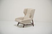 Vintage Sculptural Boucle Wingback Model 877 Armchairs by Gianfranco Frattini for Cassina, Italy, 1950s