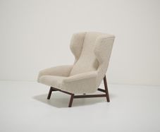 Vintage Sculptural Boucle Wingback Model 877 Armchairs by Gianfranco Frattini for Cassina, Italy, 1950s