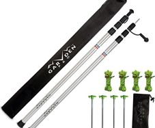 Set of 2 Telescoping Tarp Poles | Replacement Canopy Adjustable Aluminum Rods, Portable & Lightweight for Tent Fly, Awning, Outdoor Camping, Hiking, Backpacking & Rainfly + 4 Pegs & 4 Reflective Ropes