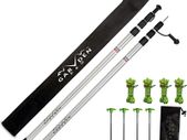 Set of 2 Telescoping Tarp Poles | Replacement Canopy Adjustable Aluminum Rods, Portable & Lightweight for Tent Fly, Awning, Outdoor Camping, Hiking, Backpacking & Rainfly + 4 Pegs & 4 Reflective Ropes