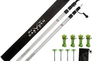 Set of 2 Telescoping Tarp Poles | Replacement Canopy Adjustable Aluminum Rods, Portable &amp; Lightweight for Tent Fly, Awning, Outdoor Camping, Hiking, Backpacking &amp; Rainfly + 4 Pegs &amp; 4 Reflective Ropes