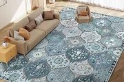 120x170 cm Machine Washable Soft Low Pile Non-Slip Vintage Floral Print Area Rugs for Bedroom Lounge Dining Room, Non-Shedding Stain Resistant Carpet