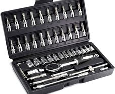 FREE SHIPPING 46 Piece 1/4 Inch Drive Socket Set&Tool Sets,Ratchet Wrench Set with 4-14mm Cr-V Sockets,Screwdriver Bits,Extension Bars for Household Car Bike Repair