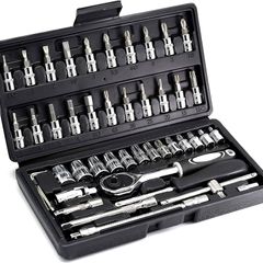 FREE SHIPPING 46 Piece 1/4 Inch Drive Socket Set&Tool Sets,Ratchet Wrench Set with 4-14mm Cr-V Sockets,Screwdriver Bits,Extension Bars for Household Car Bike Repair