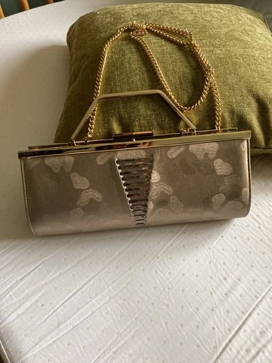 Renata Made in Italy - 3 way ( clutch, hand or shoulder) Nude Bag with gold trim- Brand New