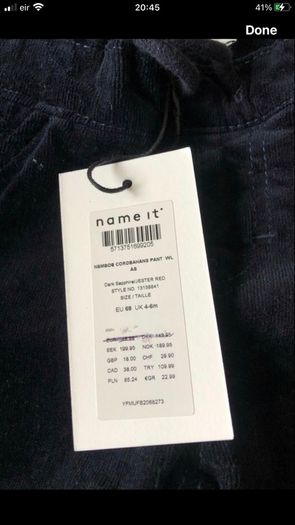 Boys BNWT cord jeans 4/6 mths