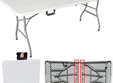 6.6ft Folding Table Fold in Half w/Handle Plastic Heavy Duty Lightweight for Outdoor & Indoor Party Dining Picnic Camping Wedding BBQ Catering Garden Kitchen Market Events