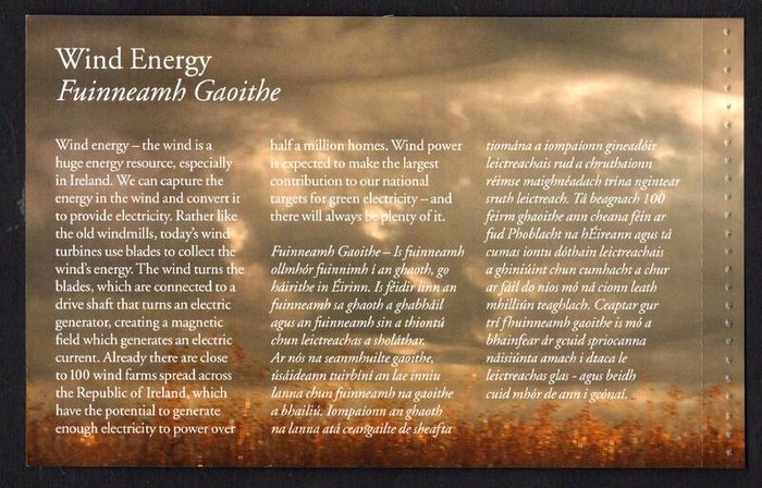 2011 Ireland Renewable Energy Prestige Commemorative Stamp Booklet Mint Never Hinged (MNH). Scans of contents show in advert.