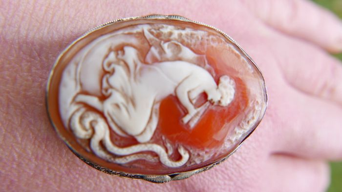 Vintage Most Rare 1890's Antique 14k Gold Shell Cameo Pin Brooch 4cm X 3cm