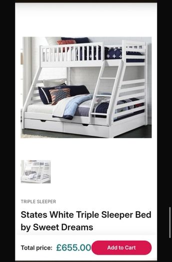 States White Triple Bunk Sleeper by Sweet Dreams - FRAME ONLY