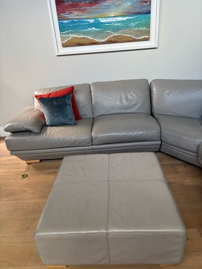 Taupe grey leather couch