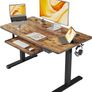 Height Adjustable Electric Standing Desk with Keyboard Tray, 100 x 60 cm Sit Stand up Desk with Splice Board, Black Frame/Rustic Brown Top Image 2