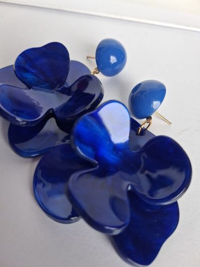 Cobalt Blue Lucite 3D Floral Earrings
