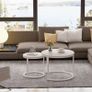 Round Coffee Tables, Set of 2 End Table, Nesting Tables, Side Table with Metal Frame for Living Room/Bedroom/Balcony/Office/Apartment, Diameter 23.6/15.7 IN (White Frame, White Top) Image 6