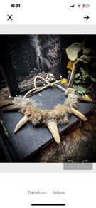 Flidais Deer Antler Tines Tips and Real Rabbit Fur Necklace Celtic Mythology Shamanic