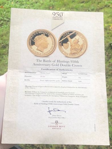 Gibraltar 2016 Solid 9ct Gold Proof Double Crown, 10g, In Capsule With COA.