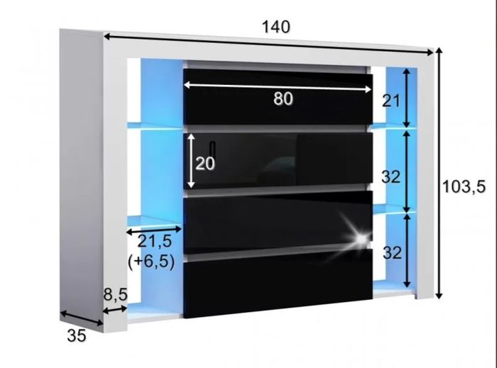 LED Sideboard With 4 Drawers Modern Sideboard With LED lights LED Cabinet Living Room High Gloss Sideboard