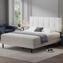 King Bed Frame, White, Upholstered Wooden Slat Bed Frame with Headboard, Easy Assembly, Underbed Storage, No Box Spring Needed 150 200 Image 5