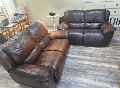 2 seat leather sofa & 2 seat leather recliner sofa