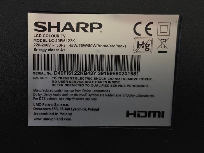 Sharp 40" Full HD LCD TV  Great Condition