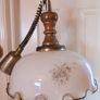 Vintage Large Opaline Glass Pull Down Pendant Light with Wood Handle Image 4