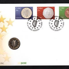 2002 Ireland Euro Currency Commemorative Stamps Philatelic Numismatic Cover (PNC) with E1 coin First Day Cover (FDC)