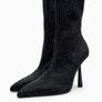 High-heel Dressy Ankle Boots With Sparkly Rhinestones Sequins Jet Black. In Excellent Condition Size Eu 39 Uk 6.   With original protective bag. Image 4