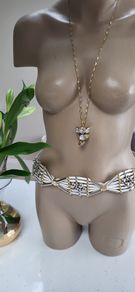 White Leather Belt with Silver and Gold Hardware