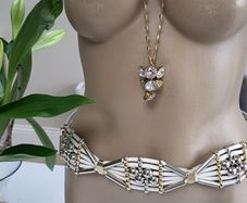 White Leather Belt with Silver and Gold Hardware