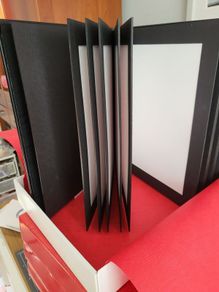 Photo Album - Mario Acerboni - Faux Black leather in beautiful red presentation box. 12 pages takes 24 images 8" x 12"