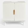 Cream Under Sink Bathroom Cabinet, Free Standing Ribbed Wooden Under Basin Unit Cupboard Storage Cabinet with 2 Doors & Shelf Bathroom Sink Cabinet with Feet, 60 x 30 x 61cm Image 2