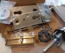 New Stainless Steel Door Handle Set with Euro Cylinder & Lock ECO Schulte