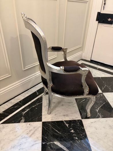 Elegant French Provincial Style Accent Armchair Silver Gilt and Black