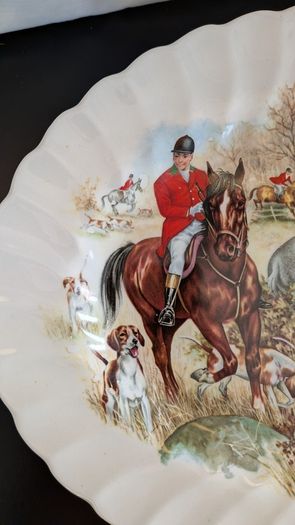 F Gray & Sons Fox Hunting 31cm Oval Platters Horse & Hound Vintage