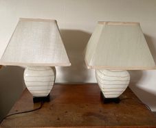 2 cream and beige table lamps