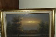 Vintage Oil on Canvas Landscape Ducks in Flight - Signed and Framed