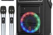 NEW SALE | Karaoke Machine with 2 UHF Wireless Microphones, Bass/Treble Bluetooth Speaker with LED Light, Support TWS, AUX In, FM, REC, Supply for Party/Adults/Kids
