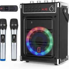 NEW SALE | Karaoke Machine with 2 UHF Wireless Microphones, Bass/Treble Bluetooth Speaker with LED Light, Support TWS, AUX In, FM, REC, Supply for Party/Adults/Kids