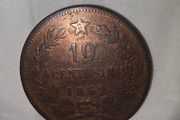 1862 Italian 10 centesimi M mint mark