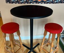 Round Bar Table & 2 Wooden Bar Stools, Excellent Condition