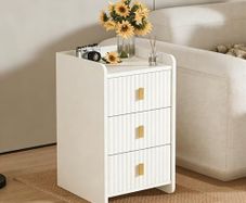 Bedside Table with 3 Drawers - Modern Nightstand - Bedside Cabinet Wooden Fluted Easy to Assemble - Bed Side Table for Bedroom Living Room Small Spaces - 55 x 33 x 30 cm (White)