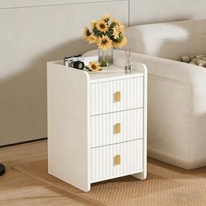 Bedside Table with 3 Drawers - Modern Nightstand - Bedside Cabinet Wooden Fluted Easy to Assemble - Bed Side Table for Bedroom Living Room Small Spaces - 55 x 33 x 30 cm (White)
