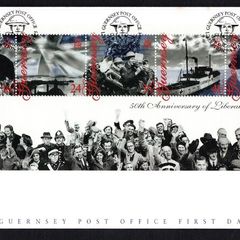 1995 Guernsey 50th Anniversary of Liberation Miniature Sheet Commemorative Stamps Official First Day Cover (FDC)