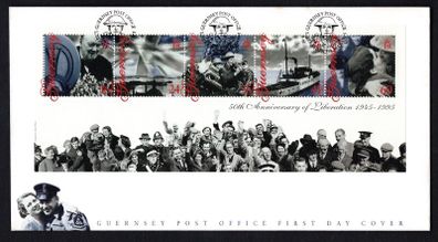 1995 Guernsey 50th Anniversary of Liberation Miniature Sheet Commemorative Stamps Official First Day Cover (FDC)
